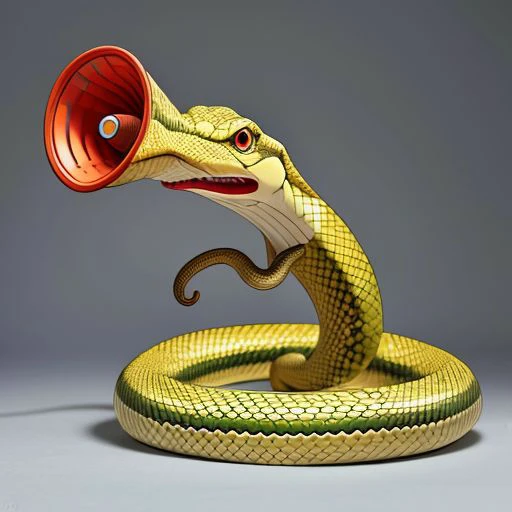 A rare megaphone snake , a snake-megaphone hybrid creature <lora:SD15-Megaphone-LoRA:0.8>, Very detailed, clean, high quality, sharp image