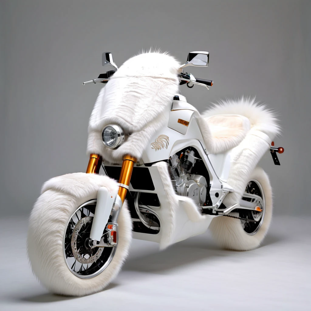 wanapi sports motorcycle made of white fur <lora:wanapi:1>