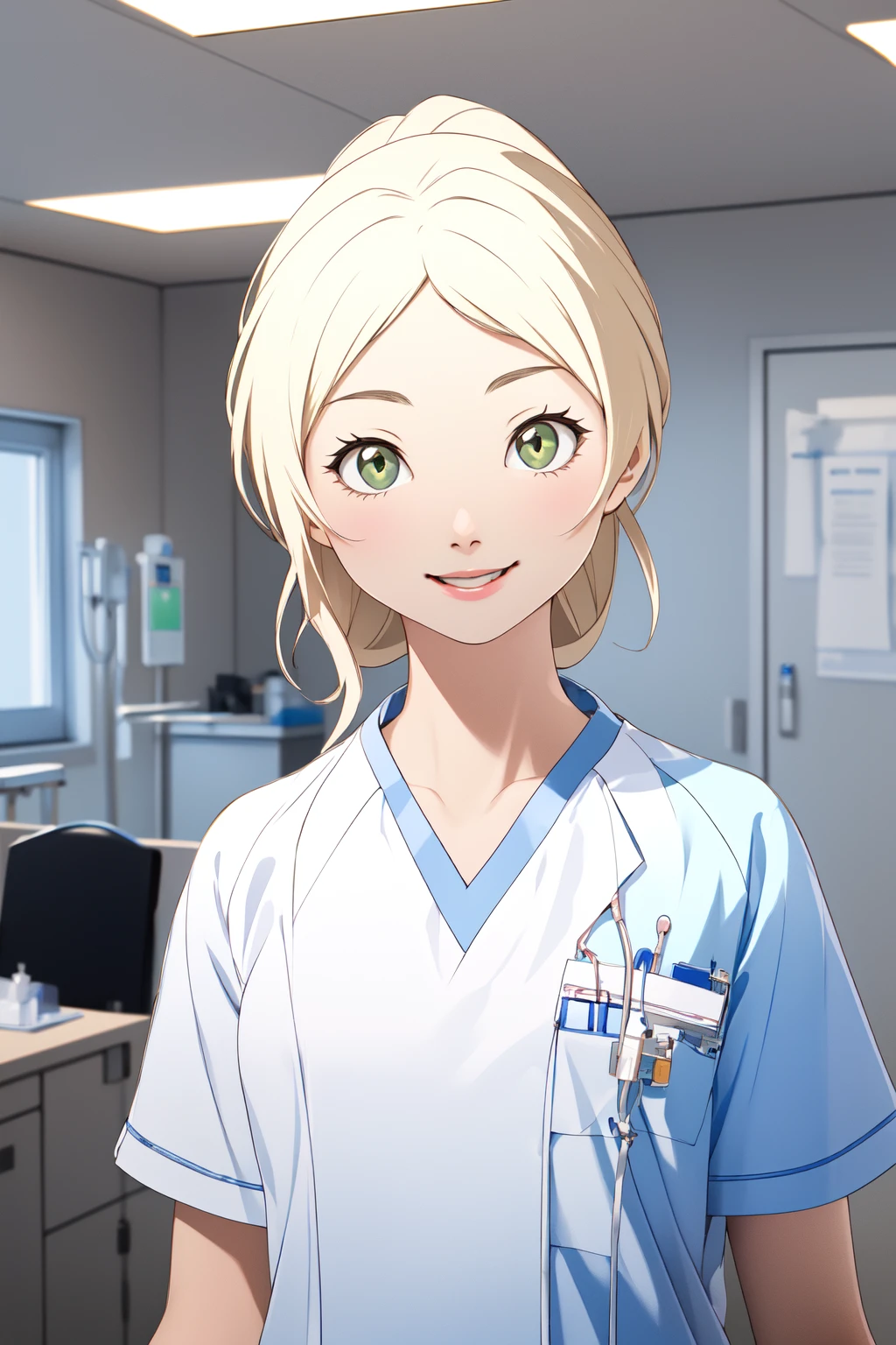 <lora:angela_thompson_v1_2-000003:1>, angela_thompson, (RAW photo, best quality), masterpiece, light smile, natural lighting, 1girl,
hospital operating room, hospital exam room, surgical light,
 <lora:ClothingMedicalScrubs0:0.8> scrubs