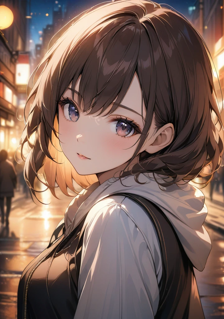 masterpiece,best quality,city,1girl,looking at viewer,bokeh,