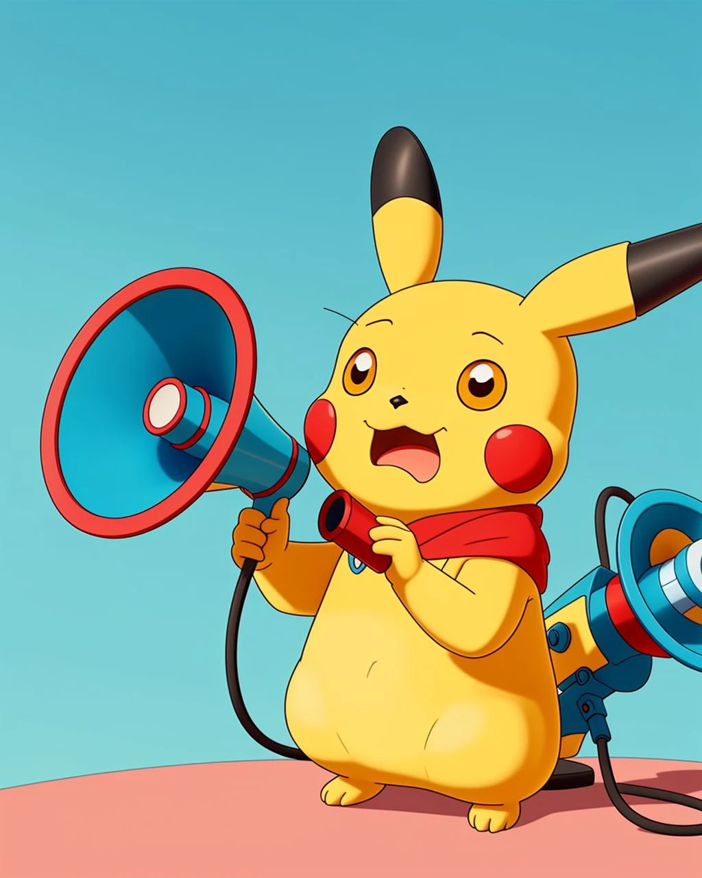 A cute Pikachu is talking using a megaphone <lora:SD15-Megaphone-LoRA:0.8>