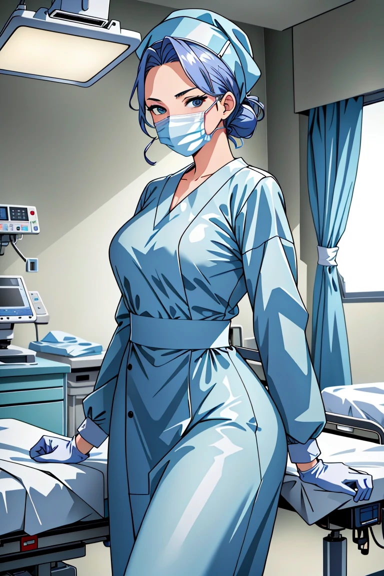 ((masterpiece, best quality,lower_body)), operating table,medical monitors,hospital bed, standing, <lora:TB_Ryouko_Makimura_v1.2-000006:0.8> (ryouko makimura), <lora:surgical_v3:0.8> (surgical_uniform_3.0, surgical mask, gloves,surgical cap,long sleeves),