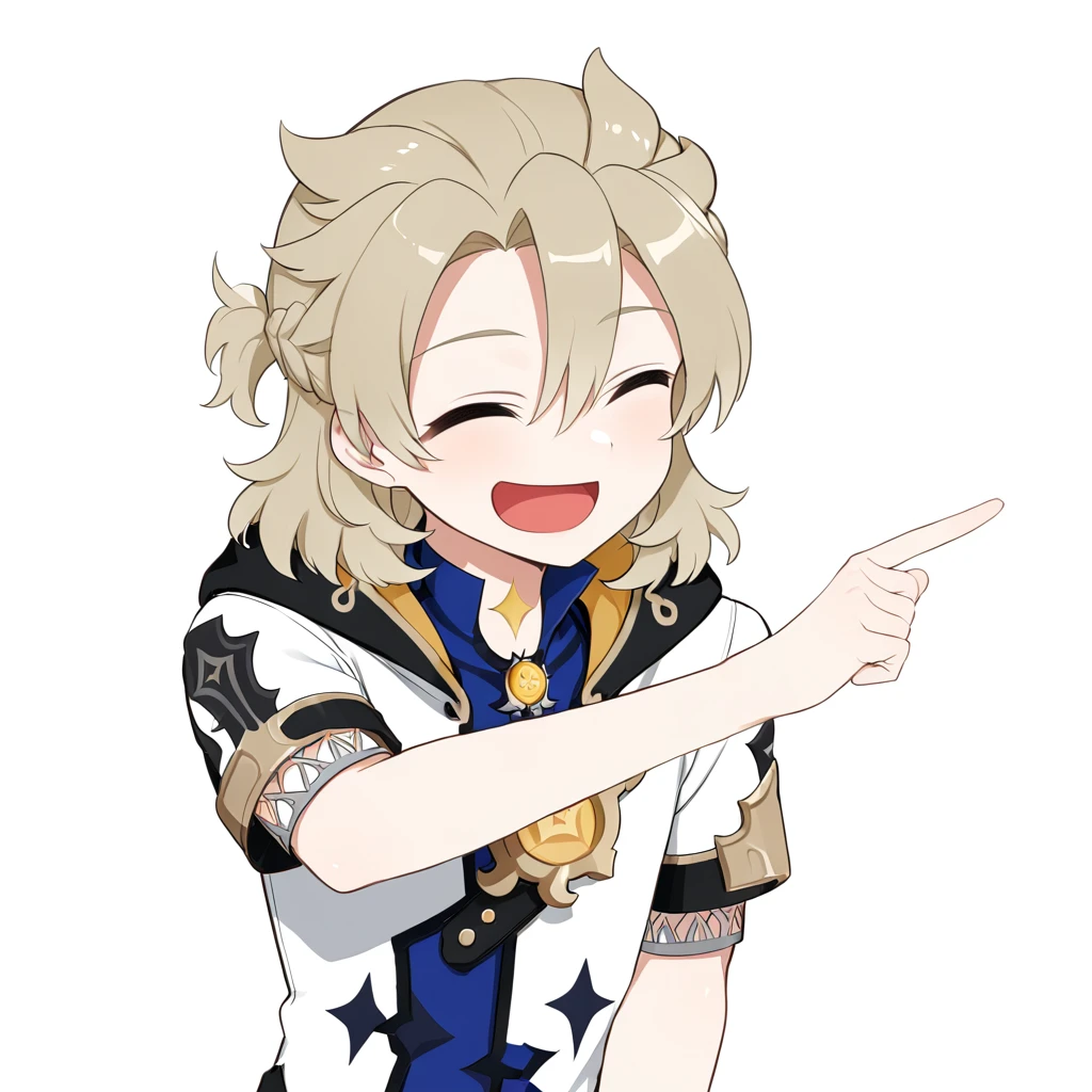 <lora:xl_ð¤£ð2_a3:1>,ð¤£ð pose,solo,closed eyes,pointing,open mouth,smile,^ ^,:d,white background,simple background,Albedo \(genshin impact\),male focus,1boy,, masterpiece, best quality,