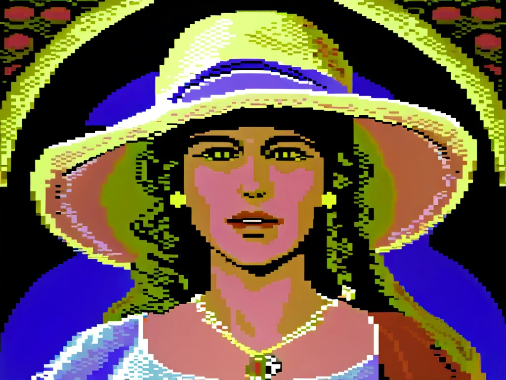 masterpiece, high quality, detailed,dithering, woman with hat ,64gr4ph1cs style, pixel art,8-bit <lora:C64XL-000005:1.0>