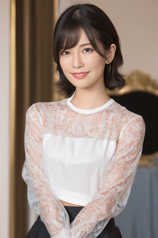 Best quality, masterpiece, ultra high res, (photorealistic:1.4), raw photo, 1girl, DARK hair, shiny skin, WET BODY, dramatic lighting, full body, bitch, (((naked on business collared white shirt sleeveless))), flat chest breasts, evil smile, on the chair