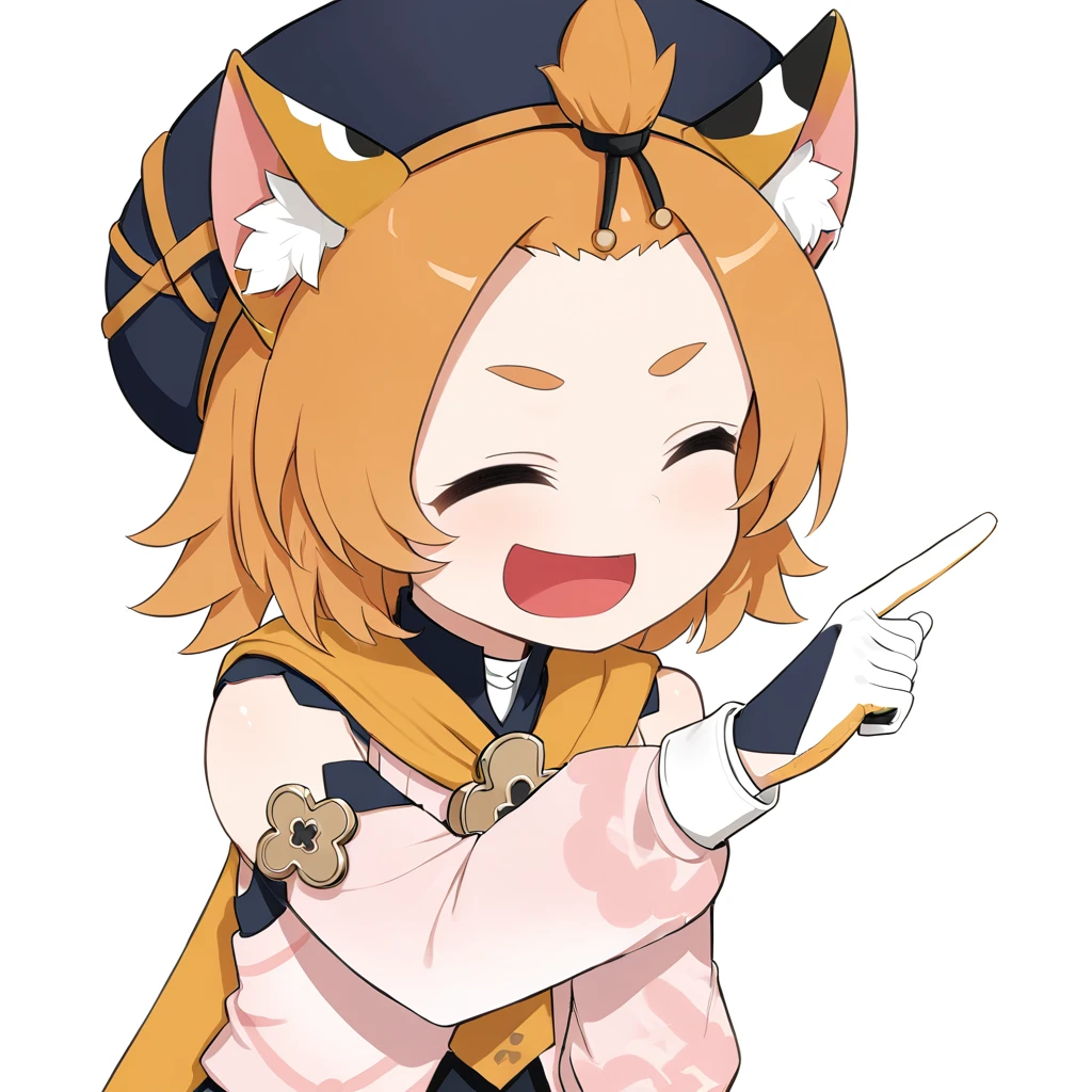 <lora:xl_ð¤£ð2_a3:1>,ð¤£ð pose,solo,closed eyes,pointing,open mouth,smile,^ ^,:d,white background,simple background,Diona  \(genshin impact\),gloves,hat,, masterpiece, best quality,