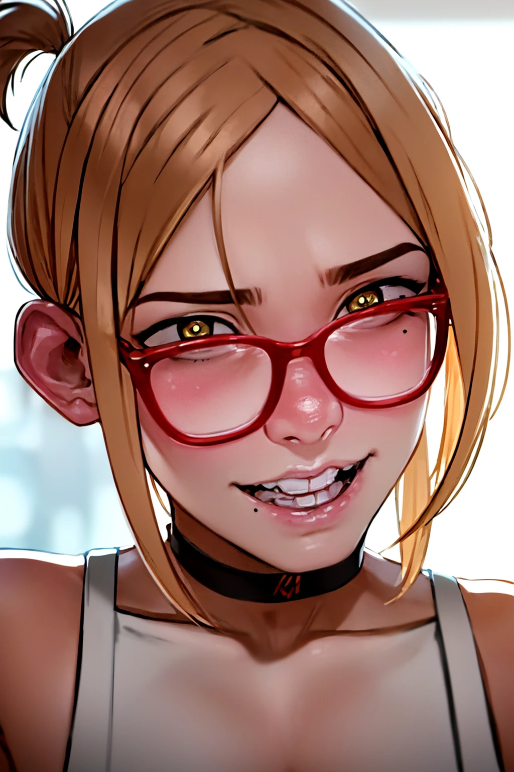 Happy, nsfw, excessive cum, glasses, leash