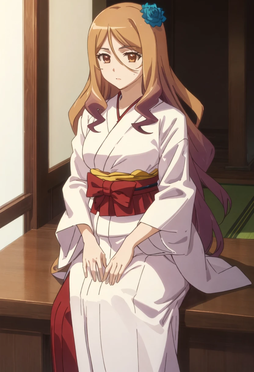 best quality, masterpiece, highres, solo, {quele_sellier_soicantplayh:0.90}, {white kimono:1.35}, {red hakama:1.35}, {wide sleeves:1.20}