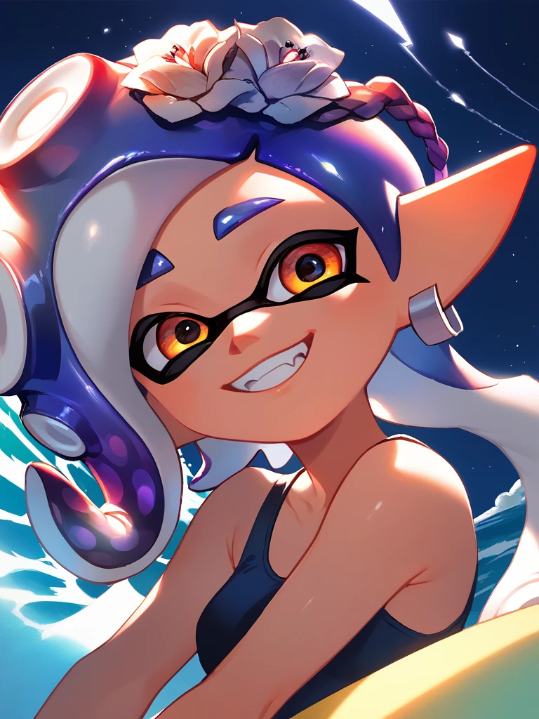 Splatoon,Small school swimsuit,Embarrassing,A lot of semen on my face,ika musume,Big Breasts,