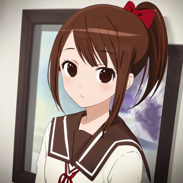 masterpiece,1girl, portrait, hanawa_kaoru, solo, skirt, brown, brown hair, serafuku, ponytail, <lora:hanawa_kaoru:0.9>