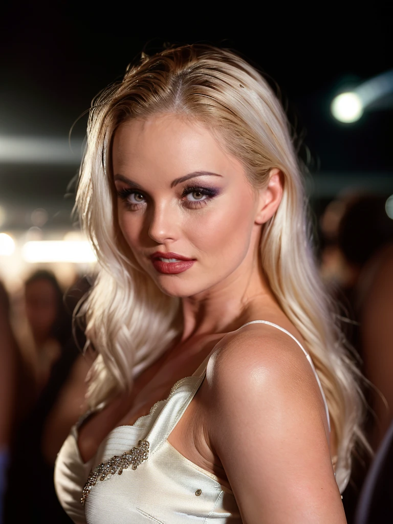 (Mikayla Demaiter) person posing in a club, best quality, 1girl, bokeh, (mall:1.4), ((wearing a dress)), gorgeous, , beautiful detailed sky, (dynamic pose:1), soft lighting, wind, ((portrait:1.4)),
