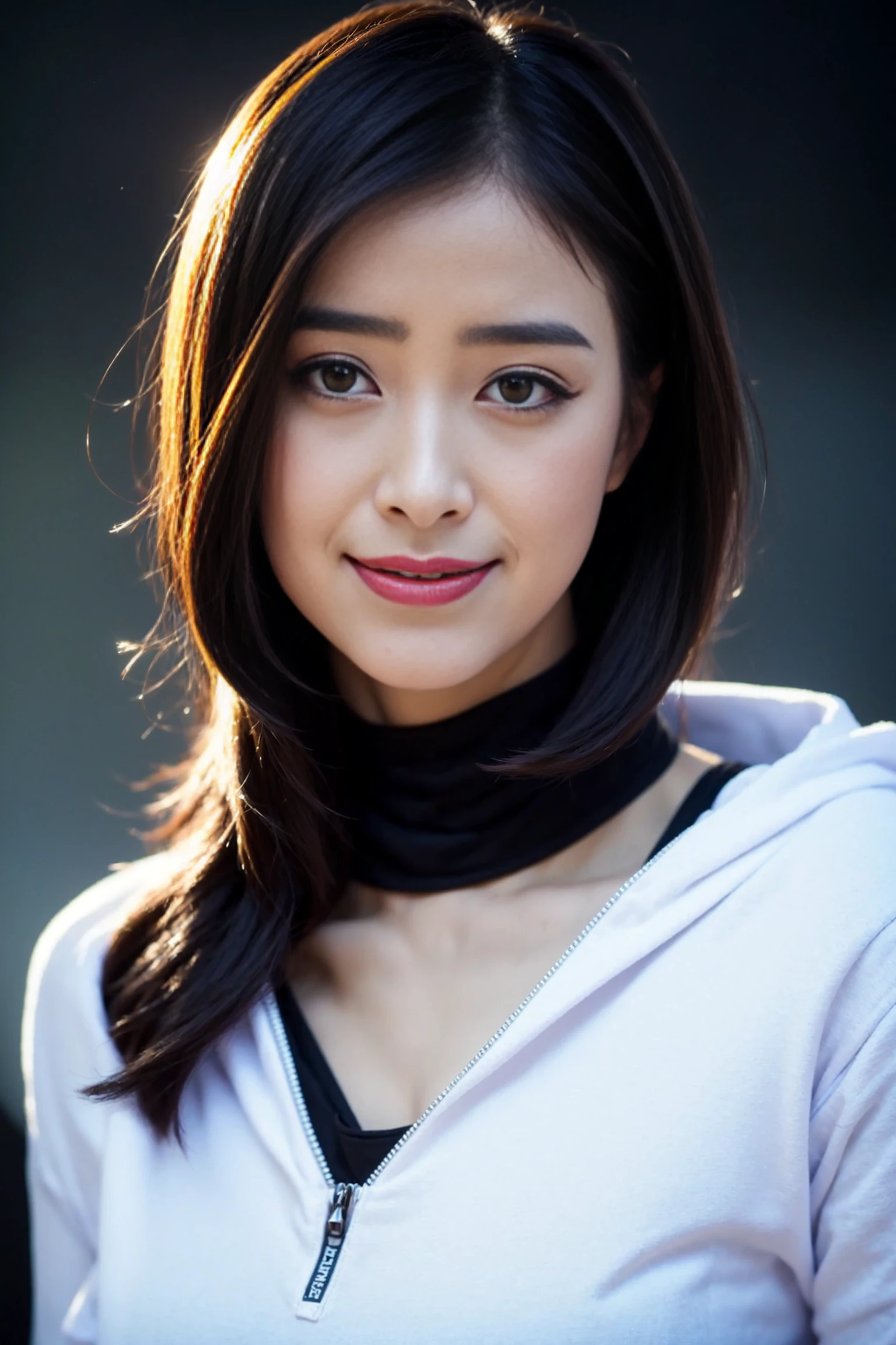 <lora:jiangxin_v01:0.9>,
(8k, RAW photo, best quality, masterpiece:1.2), (realistic, photo-realistic:1.37), omertosa,1girl, blurry background,city, sunlight,professional lighting, photon mapping, radiosity, physically-based rendering, backlight bokeh, blurry background, ((black choker)), red lips, student ,((lights shinning on the face))
head portrait
,
sunlight, ((outdoors)) ,((light shinning on the hair))
((hoodie)),
((bob haircut)), ((floating hair)), blue hair,wavy hair, glowing hair,
135mm lens,,big breast,red lips,smile,grin