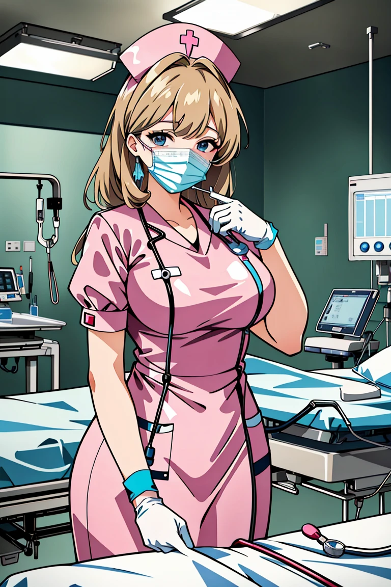 ((masterpiece, best quality,lower_body)), operating table,medical monitors,hospital bed,  <lora:Hitomi_Naruse_V1.2-000005:0.8> (hitomi naruse),  <lora:surgical_nurse_v1:0.8> (surgical_nurse_v1.0, nurse cap, nurse, latex, stethoscope, latex gloves, surgical mask),