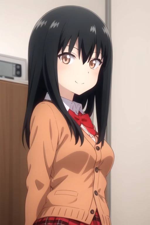 (best quality, masterpiece:1.2), 1girl, (((masterpiece))), top-quality, top-quality, High Details, nakano azusa, 1girl, Cafe waiter uniform, black cat ear, (((black cat ear))), Twin-tailed, length hair, A dark-haired, brown-eyed, solo, reddish, thin red ribbon, Solid white oned shirt under blazer, illustratio, comic strip, soothing tones, Subdued Color, Soft cinematic light, adobe lightroom, photolab, HDR, intricately and hyper-detailed、(((depth of fieldasterpiece)))。(((top-quality))).)((ultra-detailliert)))。(((illustratio)))。(((takeout))).dynamic focus.big kitchen))).(((A home))).(((Face of Smile))). open mouth.(((put hands on the hip))).(((up chest))).((morning glow)).((the setting sun)), solo, anime, anime screencap, ray tracing, global illumination, ultra resolution image, vivid color, cinematic light, lens flare, light on face, glow eyes, depth of field, happy, detailed background, cute, straight-on, dive dress, navel,