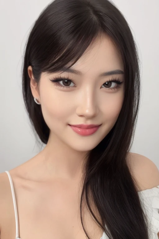 4k, 8k, ultra highres, raw photo in hdr, sharp focus, intricate texture, skin imperfections, realistic, detailed facial features, highly detailed face, posing,perfect lighting,long hair,(black hair),makeup,close-up,face only,facing viewer,smile,<lora:Apeachy7:0.7> Apeachy7,smile,happy