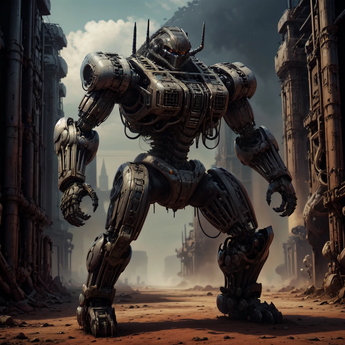 a close up of a person standing in front of a large skeleton, gaint skeleton, golem, apocalyptic art, epic fantasy sci fi illustration, giant bones, towering giant made of zombies, concept art for movies, eerie nostalgic concept art, epic digital concept art, concept arts, by Shen Zhou, apocalypse art, award winning concept art, epic video game art