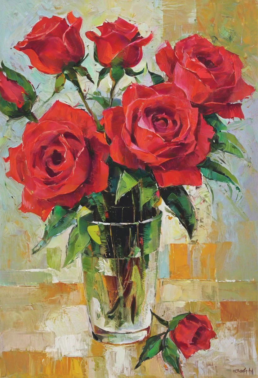 modern art, still life with roses