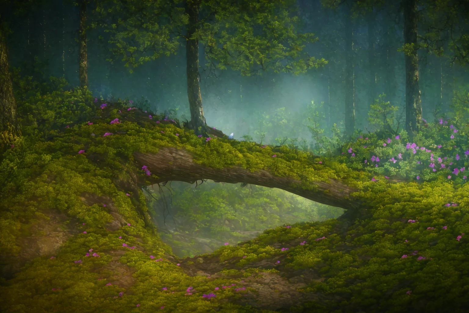 masterpiece, ultra-detailed, best quality, illustration, 8k cg wallpaper, an extremely delicate and beautiful, stunning landscape, forest, trees, bushes, flowers, grass, intricately detailed items in background, <lora:Unravel:1>