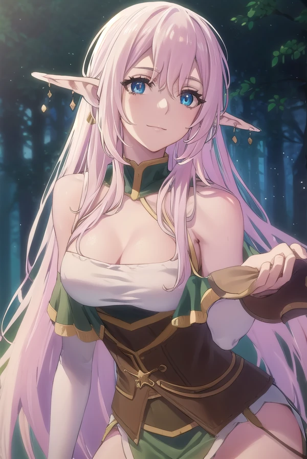 yarandrala, <lora:yarandrala s1-lora-nochekaiser:1>,
yarandrala, long hair, bangs, blue eyes, hair between eyes, very long hair, pink hair, pointy ears, elf, smile,
BREAK gloves, cleavage, jewelry, earrings, corset, dress, green dress, pelvic curtain,
BREAK outdoors,
BREAK looking at viewer, (cowboy shot:1.5),
BREAK <lyco:GoodHands-beta2:1>, (masterpiece:1.2), best quality, high resolution, unity 8k wallpaper, (illustration:0.8), (beautiful detailed eyes:1.6), extremely detailed face, perfect lighting, extremely detailed CG, (perfect hands, perfect anatomy),