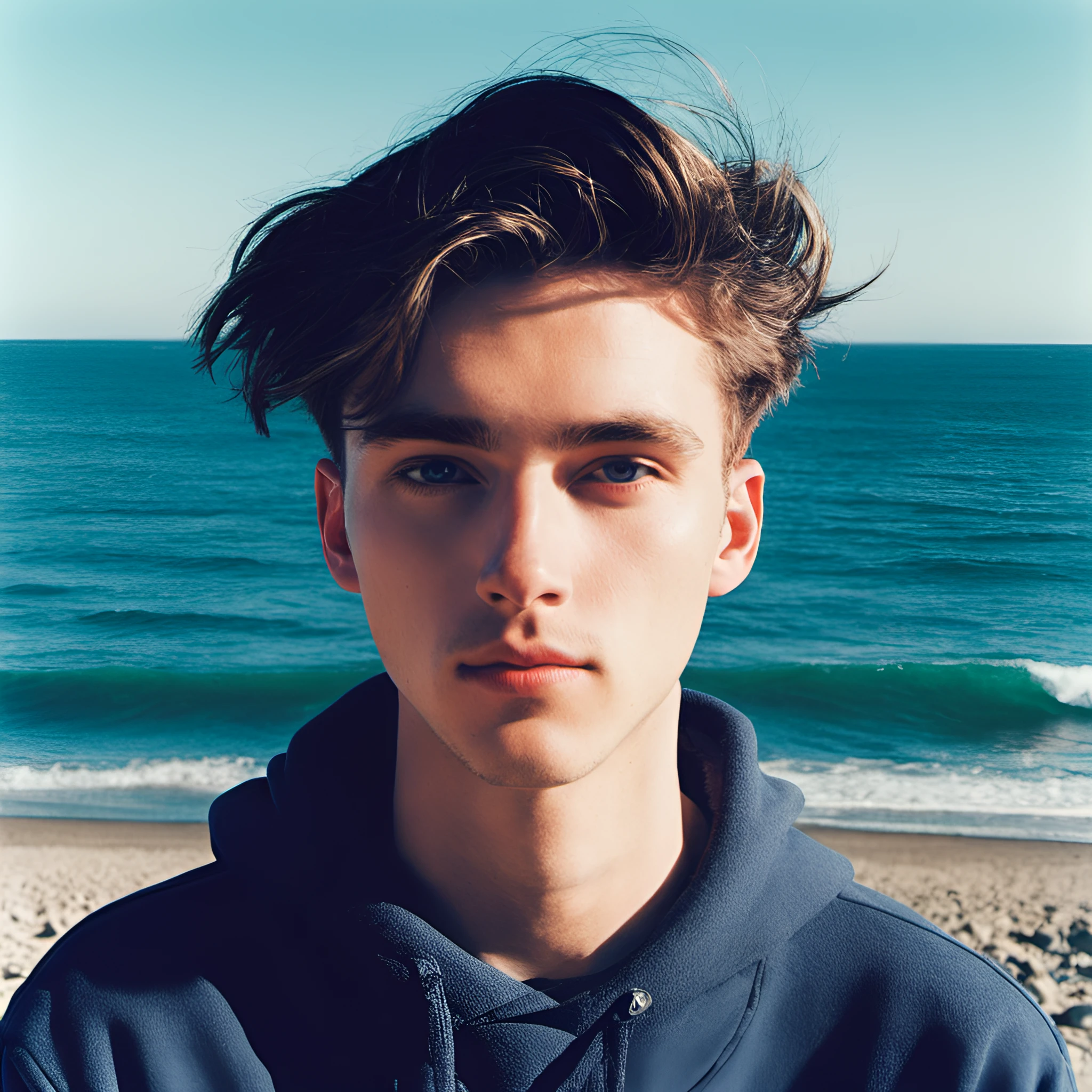 A photograph of Hughyen in his early twenties, (an inspiring artist whose art focuses on glitching images and vaporwave color gradients with unexpected conflicting compositions:0.5)