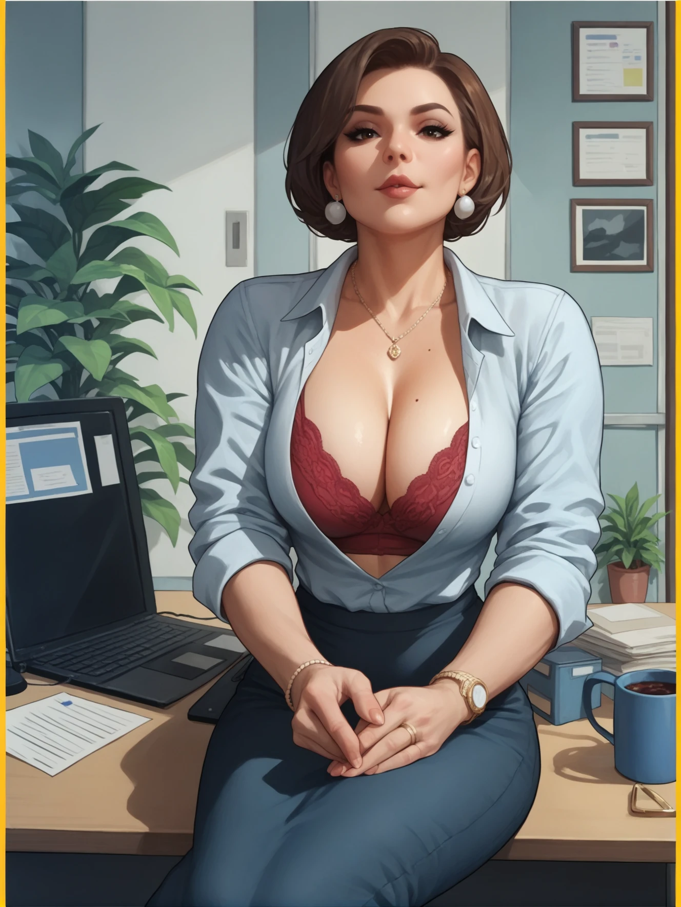 mature businesswoman sitting in office looking at viewer <lora:ICKPOT-XL:1> BREAK score_9, score_8_up, score_7_up, score_6_up, score_5_up, score_4_up,