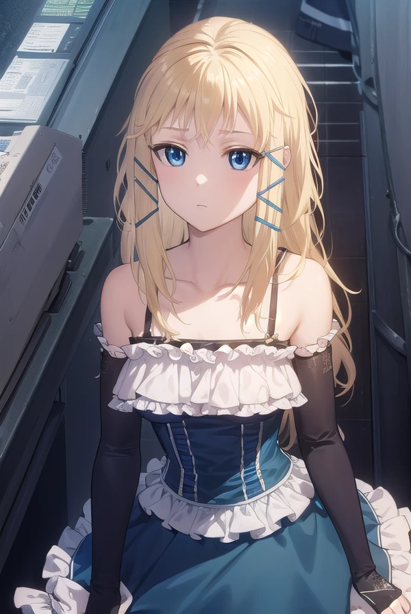 tinasprout, <lora:tina sprout s1-lora-nochekaiser:1>,
tina sprout, long hair, blonde hair, hair ornament, blue eyes,
BREAK gloves, dress, bare shoulders, frills, black gloves, elbow gloves, blue dress, frilled dress,
BREAK indoors,
BREAK looking at viewer, (cowboy shot:1.5),
BREAK <lyco:GoodHands-beta2:1>, (masterpiece:1.2), best quality, high resolution, unity 8k wallpaper, (illustration:0.8), (beautiful detailed eyes:1.6), extremely detailed face, perfect lighting, extremely detailed CG, (perfect hands, perfect anatomy),