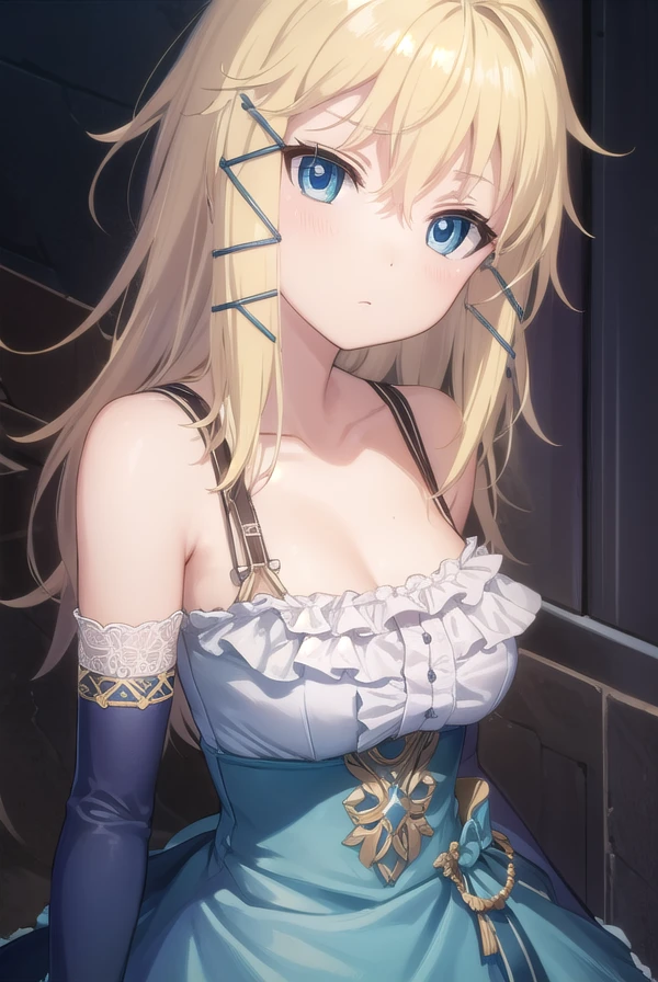 tinasprout, <lora:tina sprout s1-lora-nochekaiser:1>,
tina sprout, long hair, blonde hair, hair ornament, blue eyes,
BREAK gloves, dress, bare shoulders, frills, black gloves, elbow gloves, blue dress, frilled dress,
BREAK indoors,
BREAK looking at viewer, (cowboy shot:1.5),
BREAK <lyco:GoodHands-beta2:1>, (masterpiece:1.2), best quality, high resolution, unity 8k wallpaper, (illustration:0.8), (beautiful detailed eyes:1.6), extremely detailed face, perfect lighting, extremely detailed CG, (perfect hands, perfect anatomy),