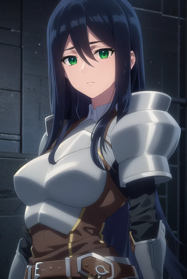 theodoradephilo, <lora:theodora dephilo s1-lora-nochekaiser:1>,
theodora dephilo, long hair, black hair, hair between eyes, very long hair, (green eyes:1.3),
BREAK gloves, black gloves, belt, fingerless gloves, armor, shoulder armor, breastplate,
BREAK outdoors,
BREAK looking at viewer, (cowboy shot:1.5),
BREAK <lyco:GoodHands-beta2:1>, (masterpiece:1.2), best quality, high resolution, unity 8k wallpaper, (illustration:0.8), (beautiful detailed eyes:1.6), extremely detailed face, perfect lighting, extremely detailed CG, (perfect hands, perfect anatomy),