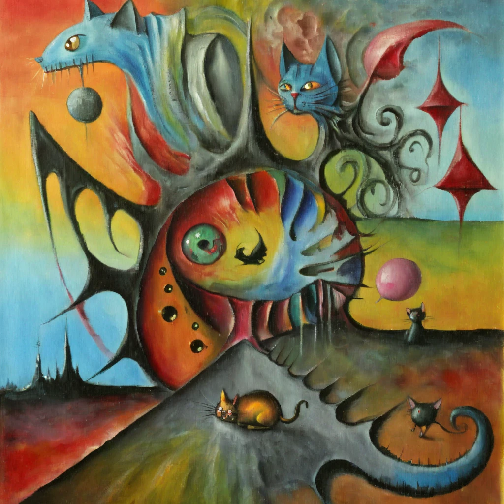 corcoc2s colorfull cat and mouses of ââimagination surrealist<lora:corcoc2s:1>