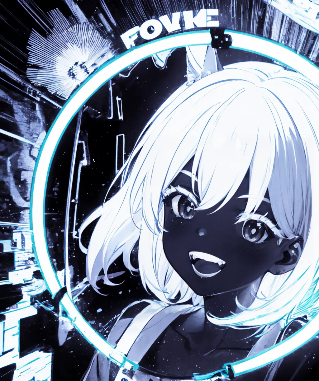 monochrome,glowing,1girl,solo,smile,open mouth,parody,<lora:color_diff-10:1>,
