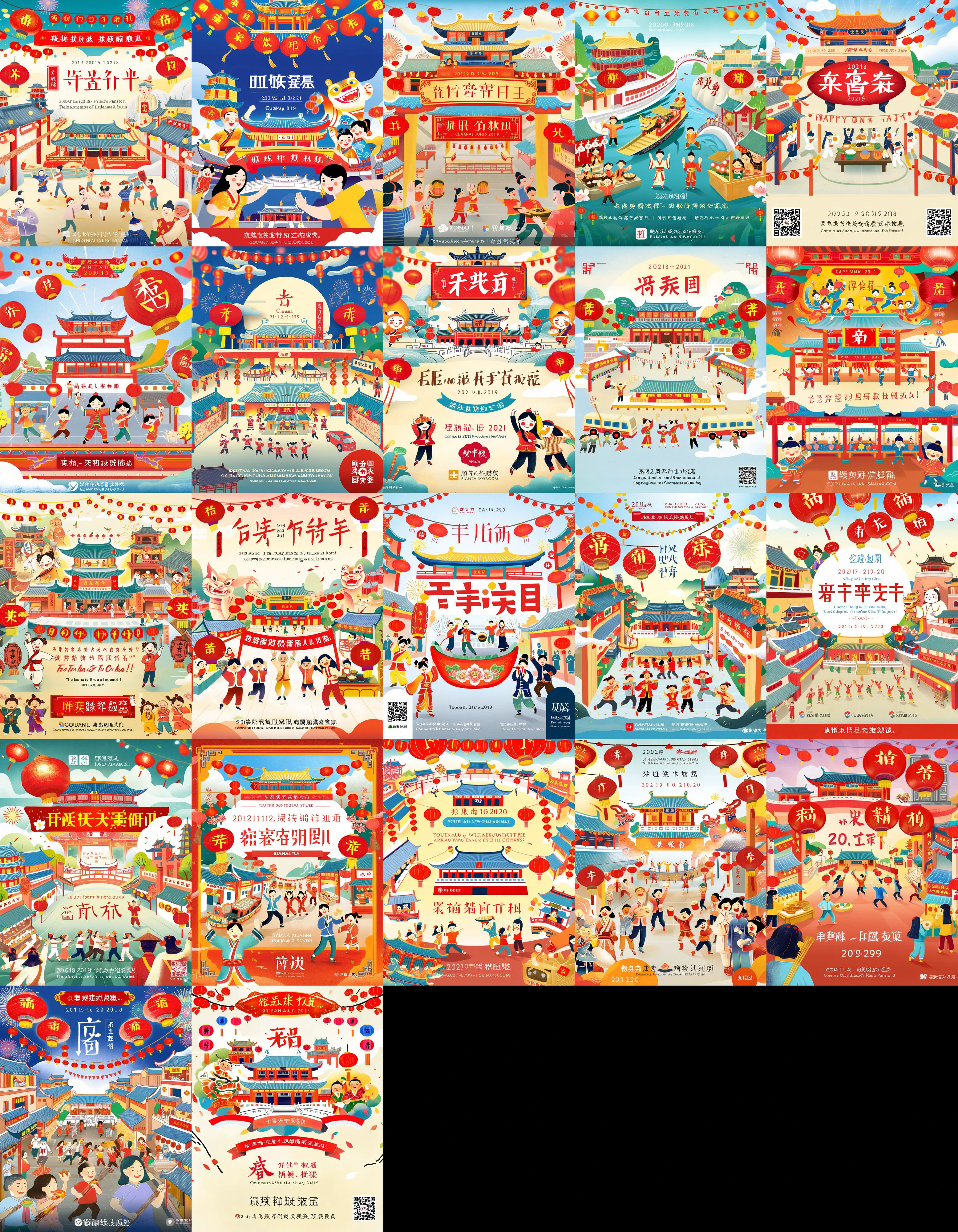 Create a digital painting style promotional poster capturing the joyous celebration of a festival in a Chinese city. The image should burst with vibrant colors, showcasing lively streets adorned with red lanterns and streamers. Include smiling faces of diverse participants, traditional dancers in elaborate costumes, and stalls overflowing with festive goods and delicacies. The backdrop features iconic architecture, with temples and pagodas under a clear, festive sky. The text, prominently displayed, invites viewers to join the festivities, highlighting the event's date and location in an elegant, stylized font that complements the joyful atmosphere of the poster, <lora:poster2-000040:0.6>