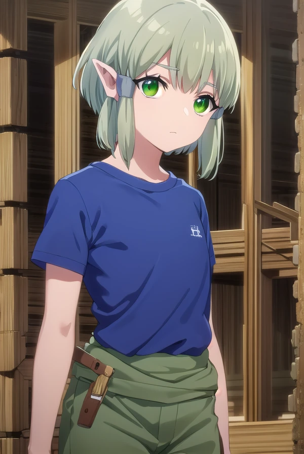 banishedal, <lora:banished al s1-lora-nochekaiser:1>,
banished al, short hair, (green eyes:1.3), sidelocks, green hair, pointy ears, hair tubes, elf,
BREAK shirt, short sleeves, pants, blue shirt, green pants,
BREAK outdoors,
BREAK looking at viewer, (cowboy shot:1.5),
BREAK <lyco:GoodHands-beta2:1>, (masterpiece:1.2), best quality, high resolution, unity 8k wallpaper, (illustration:0.8), (beautiful detailed eyes:1.6), extremely detailed face, perfect lighting, extremely detailed CG, (perfect hands, perfect anatomy),