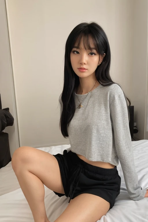 4k, 8k, ultra highres, raw photo in hdr, sharp focus, intricate texture, skin imperfections, realistic, detailed facial features, highly detailed face, posing,perfect lighting,long hair,(black hair),petite,sitting,on bed,bed,comfy outfit,<lora:SuppyColleen1:0.7> SuppyCollen1