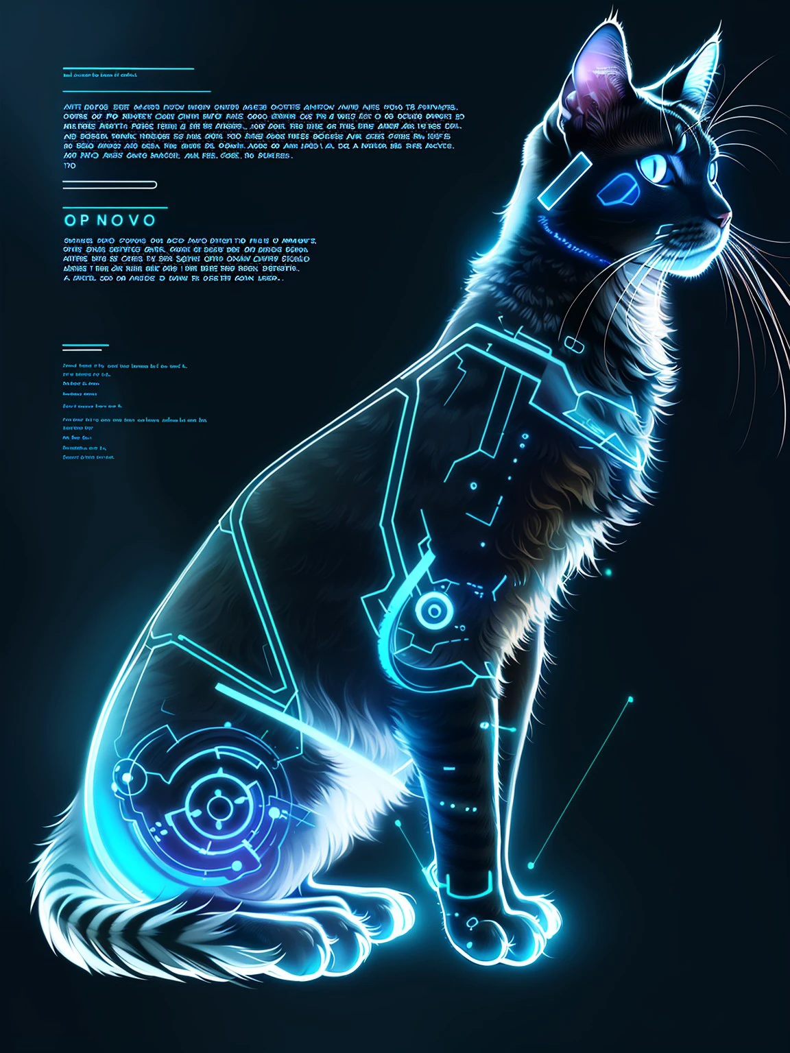 master piece, high quality, a bioluminescent cat,blue light,black background, J_diagram <lora:J_diagram:0.8>