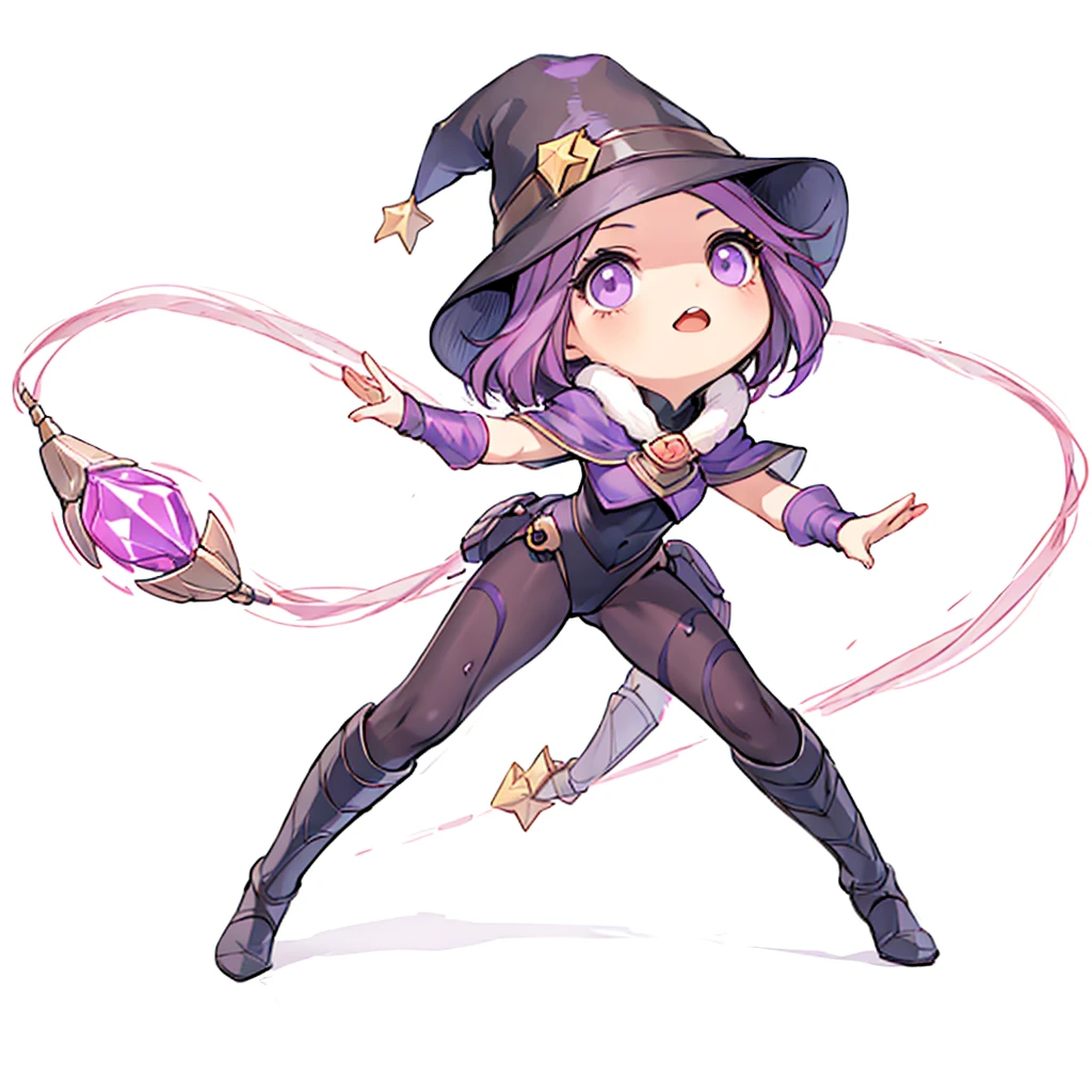 (masterpiece, best quality:1.2),
1girl,wizard hat, black leotard, purple hair, pantyhose , full body, simple background, white background, <lora:justduet_anyv5_r50_768_a128-d16_adamW-000006:0.6>