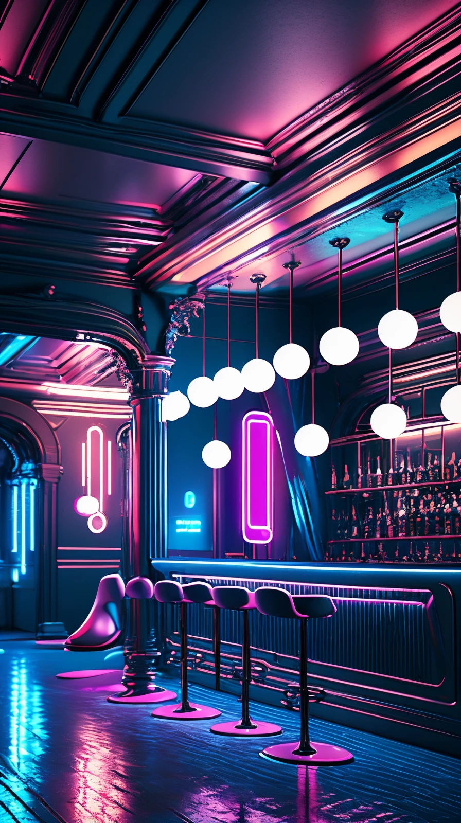 masterpiece, high detailed, high quality, empty modern club scene, bar, neon lights,  <lora:ToonClub:1>