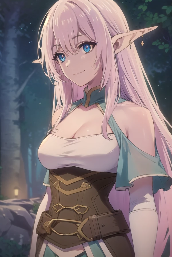 yarandrala, <lora:yarandrala s1-lora-nochekaiser:1>,
yarandrala, long hair, bangs, blue eyes, hair between eyes, very long hair, pink hair, pointy ears, elf, smile,
BREAK gloves, cleavage, jewelry, earrings, corset, dress, green dress, pelvic curtain,
BREAK outdoors,
BREAK looking at viewer, (cowboy shot:1.5),
BREAK <lyco:GoodHands-beta2:1>, (masterpiece:1.2), best quality, high resolution, unity 8k wallpaper, (illustration:0.8), (beautiful detailed eyes:1.6), extremely detailed face, perfect lighting, extremely detailed CG, (perfect hands, perfect anatomy),