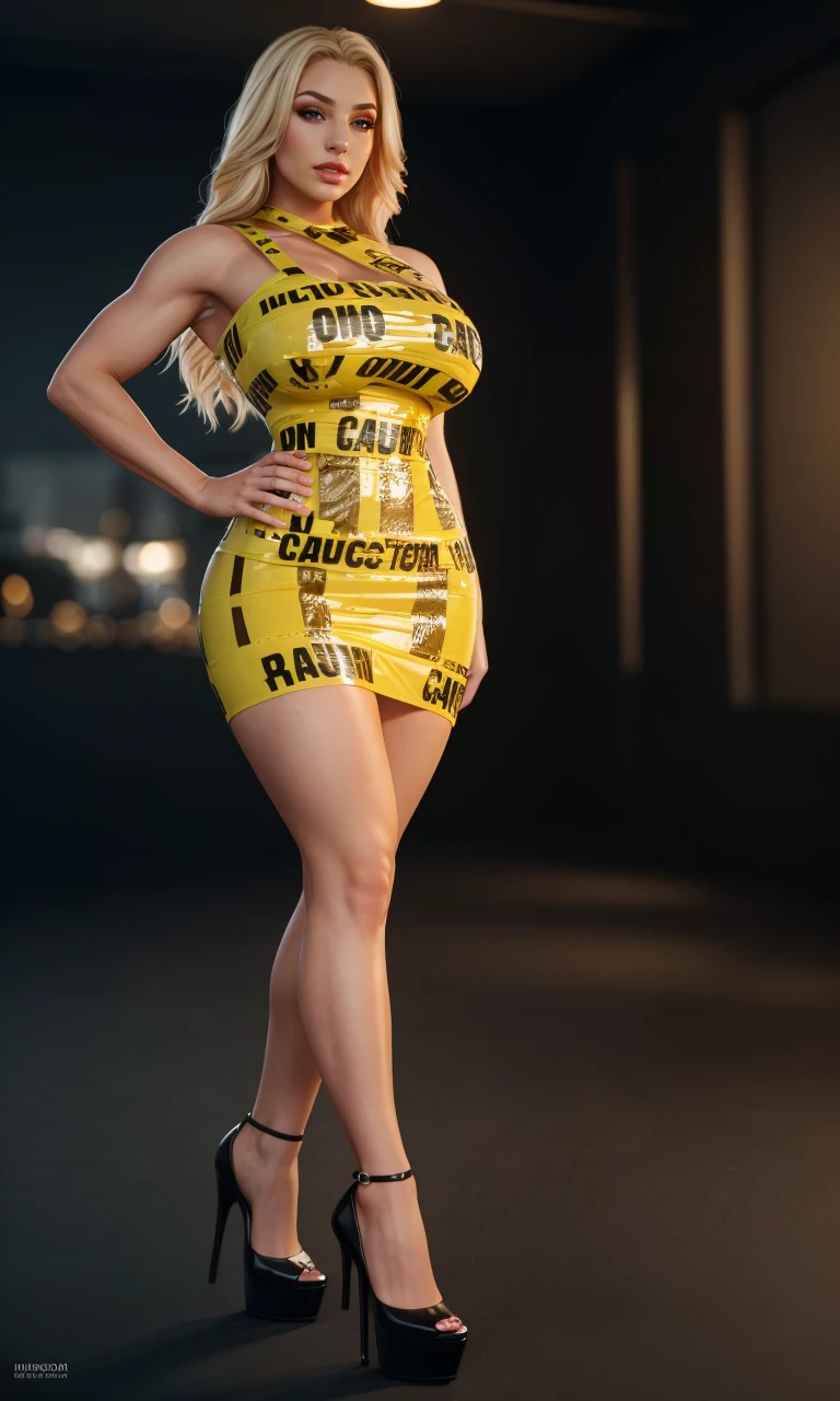 ctf2024, 1girl, model shoot, dress, blonde, pov, photorealistic, 8k, uhd, masterpiece, detailed skin, skin pores, intricate, depth of field, full body, raw image, cinematic lighting, sexy outfit, beautiful, large breasts, wide hips, female fitness model, high heels