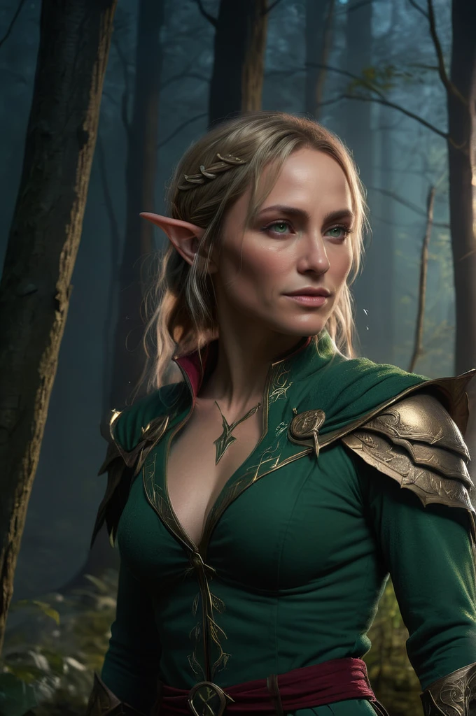 BMAIW, female elf mage at night in the forest, atmospheric, cinematic, high detail, masterpiece <lora:BMAIW_merge_1:1>