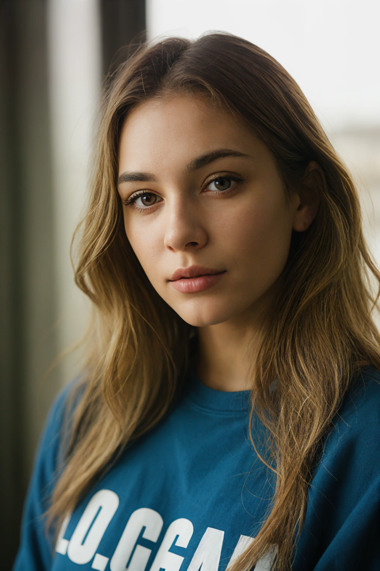 closeup portrait of (jnfrum:1.1),regretful,wearing sweatshirt,with dirty blonde Beachy waves,background hen house epic (photo, studio lighting, hard light, sony a7, 50 mm, matte skin, pores, colors, hyperdetailed, hyperrealistic),