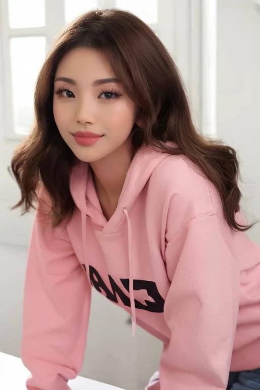 4k, 8k, ultra highres, raw photo in hdr, sharp focus, intricate texture, skin imperfections, realistic, detailed facial features, highly detailed face, posing,perfect lighting,long hair,(brown hair),facing viewer,smile,standing,park,<lora:Supcaitlin1:0.7> Supcaitlin1,grin,bright red lipstick,thick lips,eyeliner,eyelashes,plump lips,black hoodie, pink jeans,white shoes
