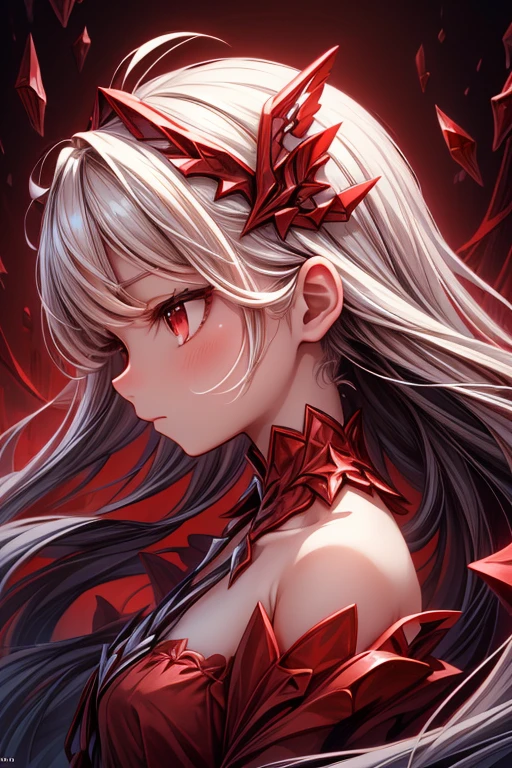 (red theme:1.3), best quality,Epic,highly detail,Illustration,Cover,enigmatic figure,draped in translucent fabric,crystals adorning hair,dreamlike swirl,pastel hues,soft light,evoking calm serenity and elusive beauty,Non-representational,colors and shapes,expression of feelings,imaginative,highly detailed, from_side