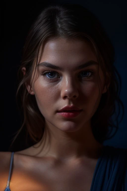 (DEN_ashley_tervort:0.9),
(headshot:1.2) portrait on a (plain dark background:1.2), (headshot:1.2), (face focus:1.1), intricate (beautiful eyes:1.2), (wide open eyes:1.1), Big eyes,  clean photo, lighting from behind, (Red lighting from the left:1.3), (Blue lighting from the right:1.3),
bokeh, f1.4, 40mm, photorealistic, raw, 8k, textured skin, skin pores, intricate details  <lora:epi_noiseoffset2:1>, epiCRealism <lora:detail_slider_v4:0.8>