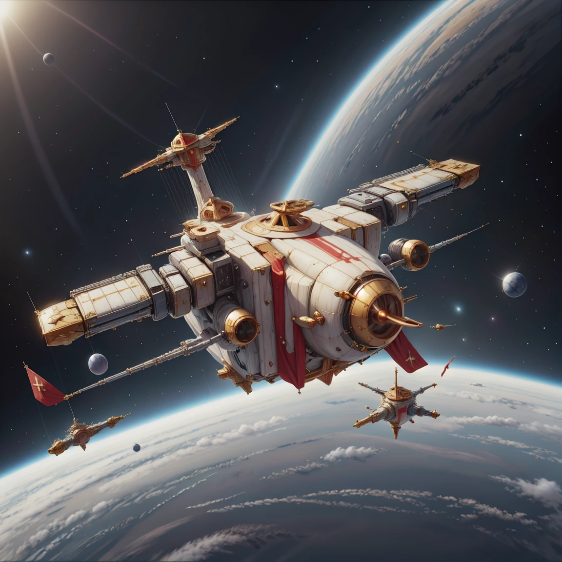 masterpiece, best quality, absurdres, <lora:CrusaderWorld:1.0> crusaderworld, space station, floating, in space,