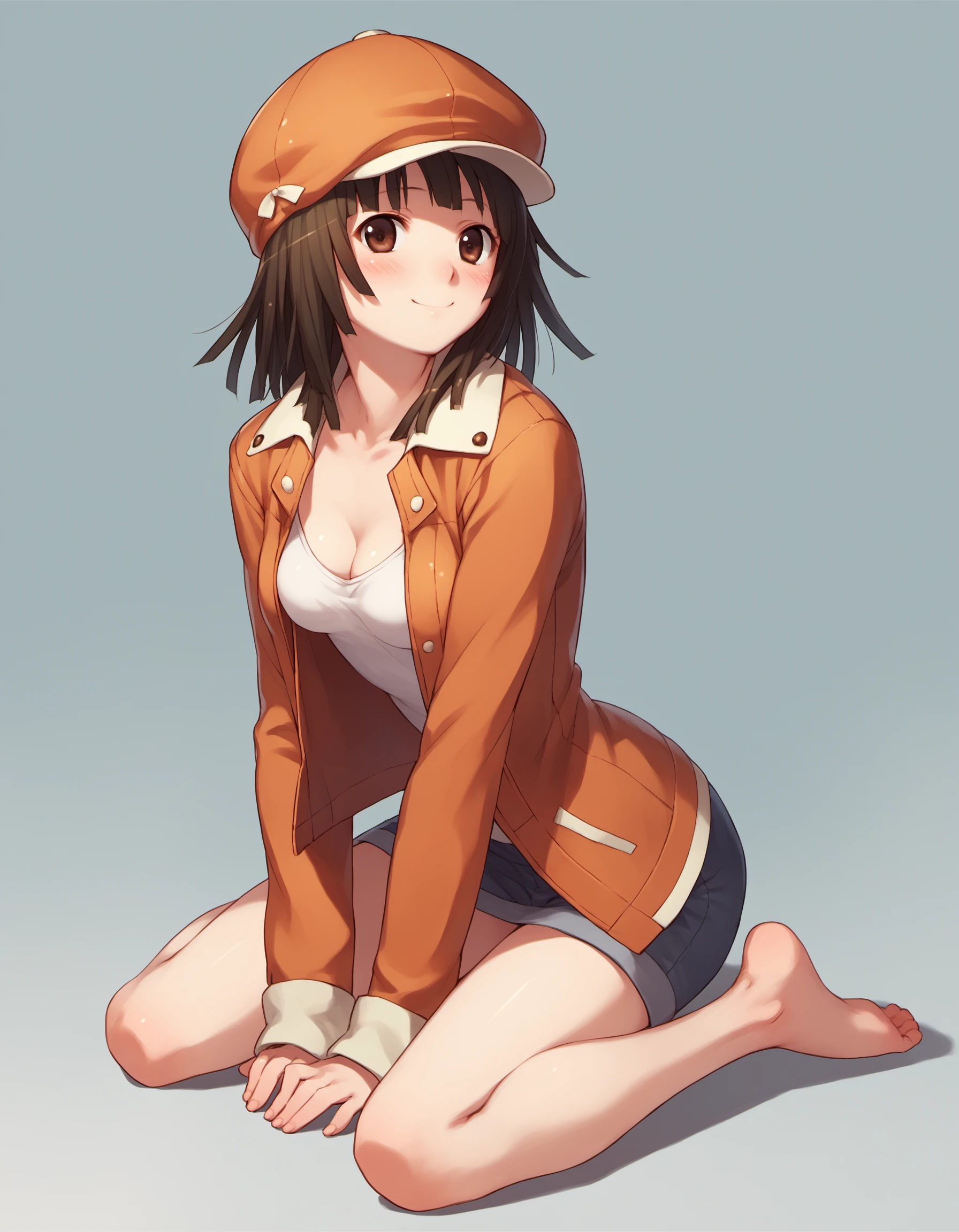 score_9, score_8_up, score_7_up, score_6_up, score_5_up, score_4_up, source_anime, BREAK
SengokuNadeko, 1girl, solo, breasts, blush, smile, hat, medium breasts, sitting, jacket, barefoot, kneeling, seiza, jacket on shoulders
<lora:SengokuNadeko_PD6XL:1>