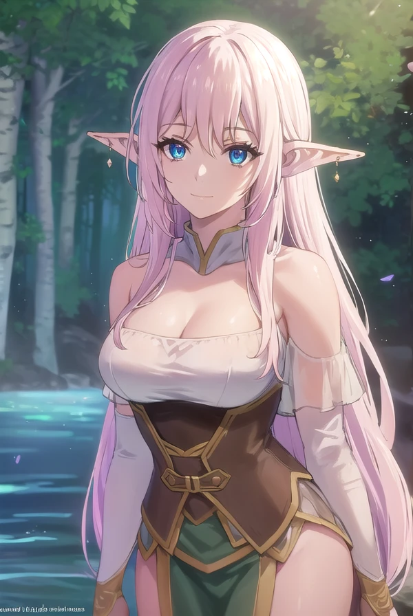 yarandrala, <lora:yarandrala s1-lora-nochekaiser:1>,
yarandrala, long hair, bangs, blue eyes, hair between eyes, very long hair, pink hair, pointy ears, elf, smile,
BREAK gloves, cleavage, jewelry, earrings, corset, dress, green dress, pelvic curtain,
BREAK outdoors,
BREAK looking at viewer, (cowboy shot:1.5),
BREAK <lyco:GoodHands-beta2:1>, (masterpiece:1.2), best quality, high resolution, unity 8k wallpaper, (illustration:0.8), (beautiful detailed eyes:1.6), extremely detailed face, perfect lighting, extremely detailed CG, (perfect hands, perfect anatomy),