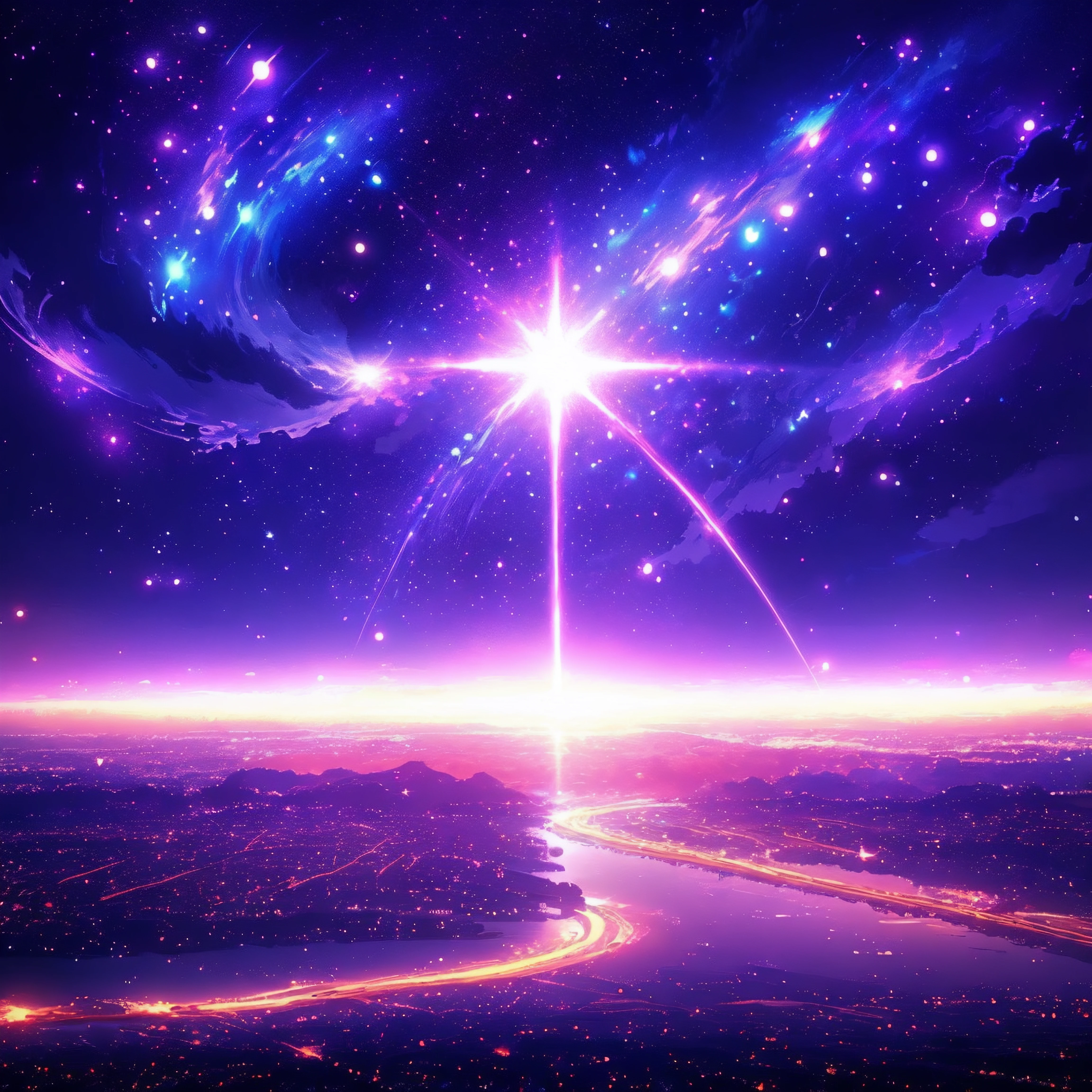 Sky, stars, sparkle, city, night, shine, (love:1.2), <lora:SparkleYourName:0.45>, <lora:AbstractHeart:0.4>