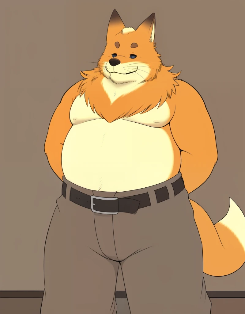 (((detailed eyes, detailed face))), (furry, tetsuya <lora:character_tetsuya_findigo_v2:1>, yellow fur, blonde hair, fox, old man, closed eyes, ^_^), male, (solo), (plump, fat, chubby, overweight), (nude, penis), standing, (arms behind back), smile BREAK (konzaburou, ukan_muri, cute), bedroom, (flat shading, flat color, high brightness), 8k, UHD, masterpiece, (full body)