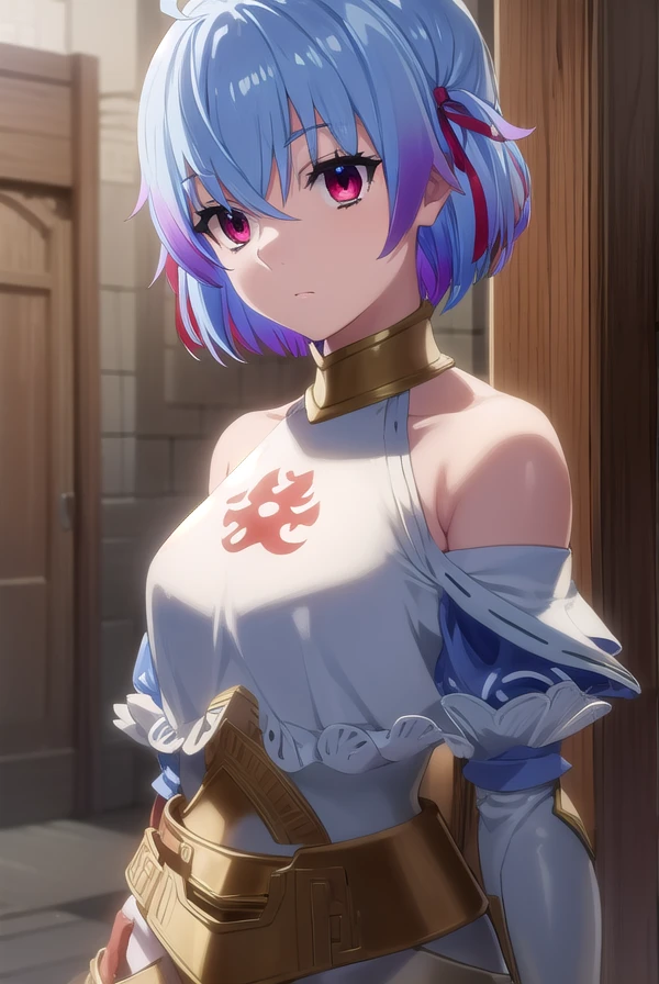 rutiragnason, <lora:ruti ragnason s1-lora-nochekaiser:1>,
ruti ragnason, short hair, (red eyes:1.3), ribbon, blue hair, hair ribbon, ahoge,
BREAK dress, bare shoulders, detached sleeves, armor, breastplate,
BREAK outdoors,
BREAK looking at viewer, (cowboy shot:1.5),
BREAK <lyco:GoodHands-beta2:1>, (masterpiece:1.2), best quality, high resolution, unity 8k wallpaper, (illustration:0.8), (beautiful detailed eyes:1.6), extremely detailed face, perfect lighting, extremely detailed CG, (perfect hands, perfect anatomy),