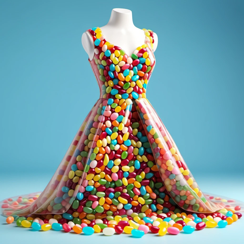 a dress made of jelly beans, 3d render, <lora:Jelly_Beans-000009:0.8>